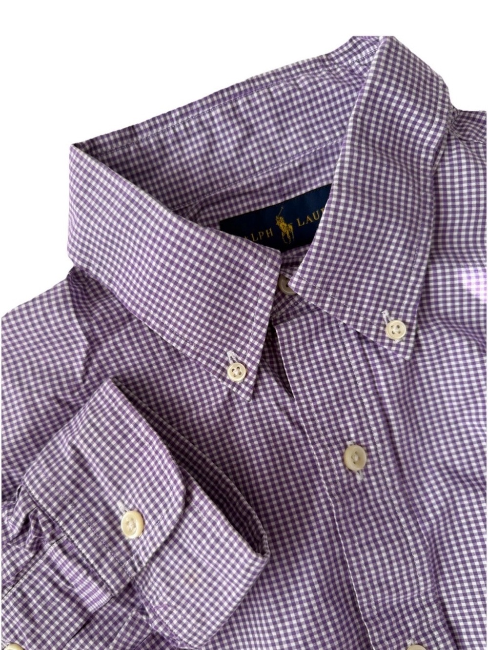 Ralph Lauren Men's Button Down Purple/White Gingham Sz M Green Pony Logo